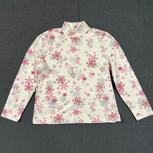 Laura Scott Petite M Womens White Red Snowflake Mock Neck Top Cottagecore Winter
